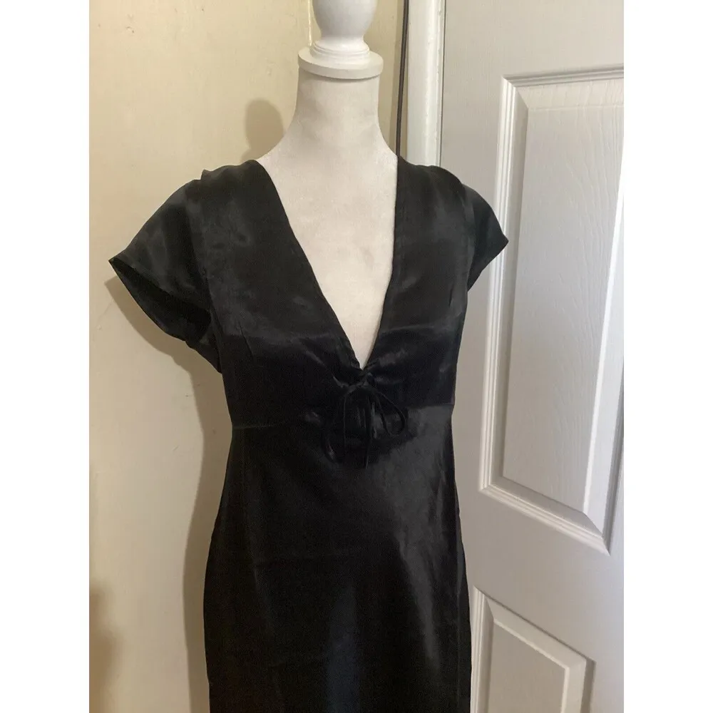 J. Crew NWOT Short Sleeve Slip Mini Dress Textured Satin Black Sz 8 - Image 3