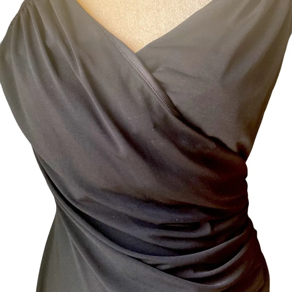 - London Times Black Jersey Wrap Dress. Size 10. Lace Sleeves. - Image 7