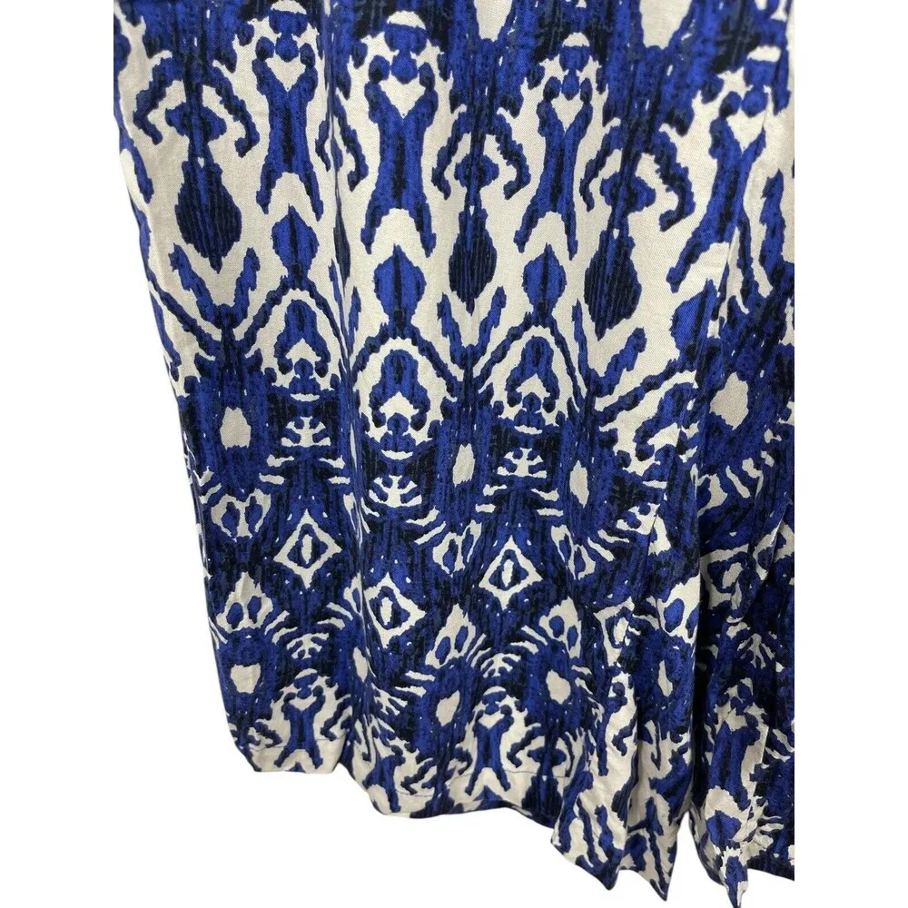 Ellos 1x Blue White Ikat Pattern Elastic Waist Wide Leg Ankle Palazzo Pants - Image 4