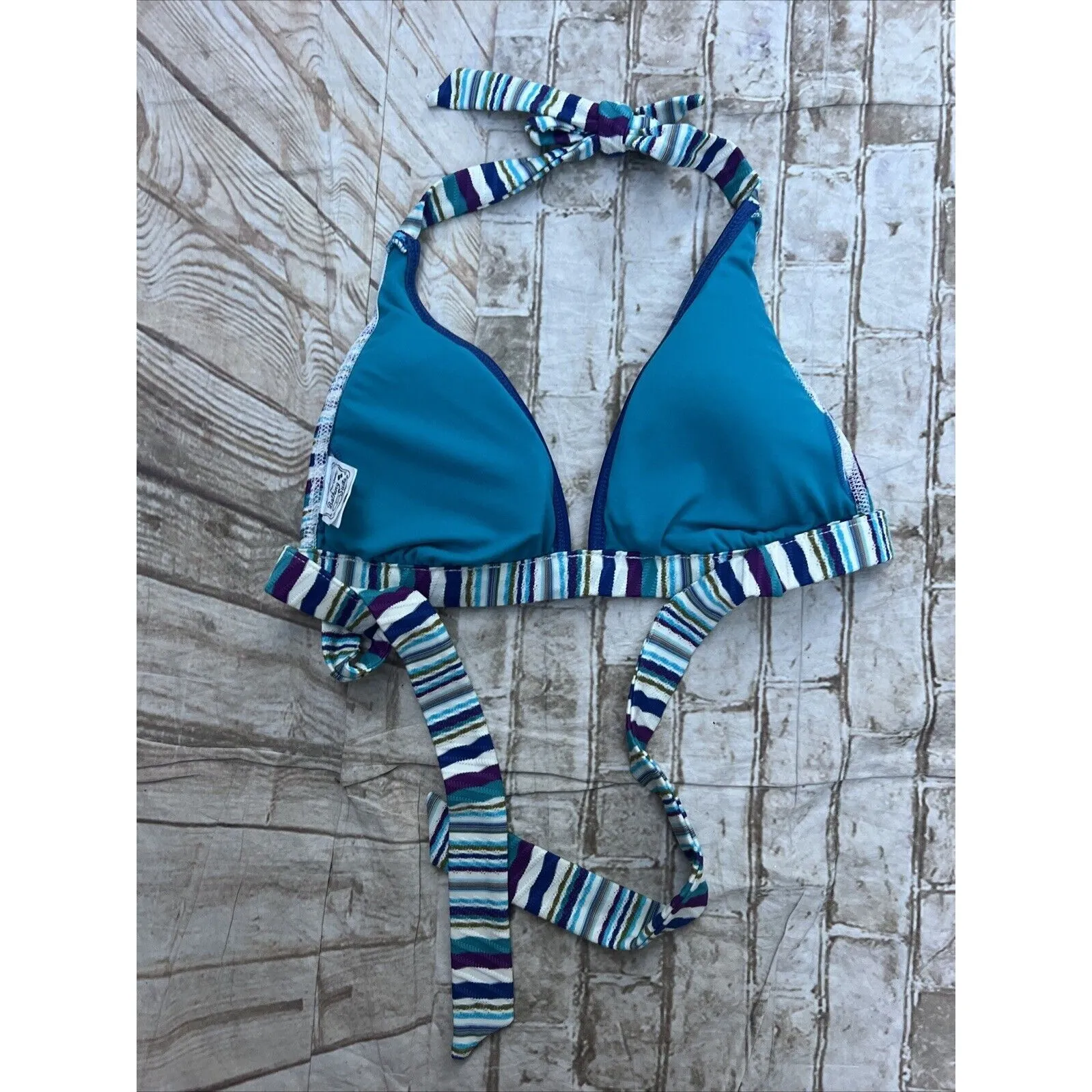 Lucky Brand bikini top Medium‎ halt blue halter embroidered swimsuit Purple - Image 3