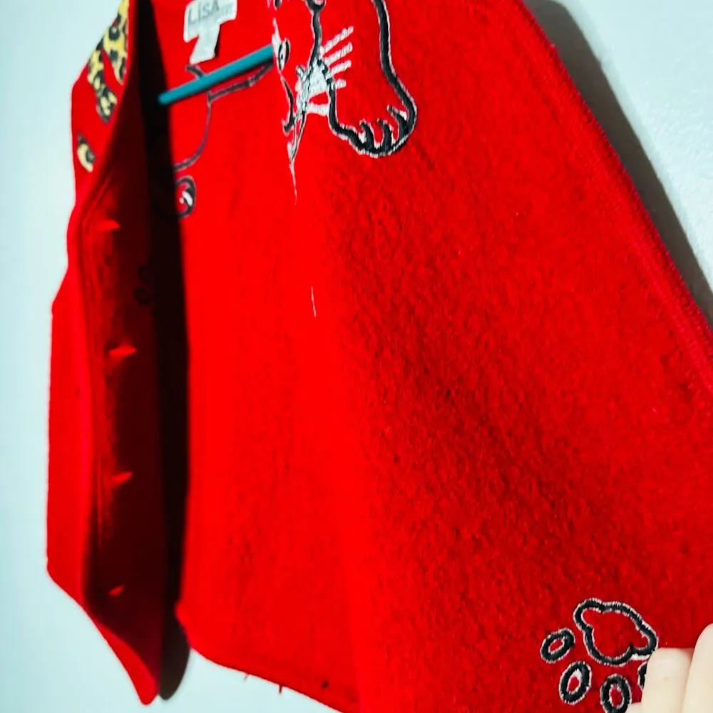 Lisa International 100% Boiled Wool Red Leopard Design Vest Size Petite Small - Image 9