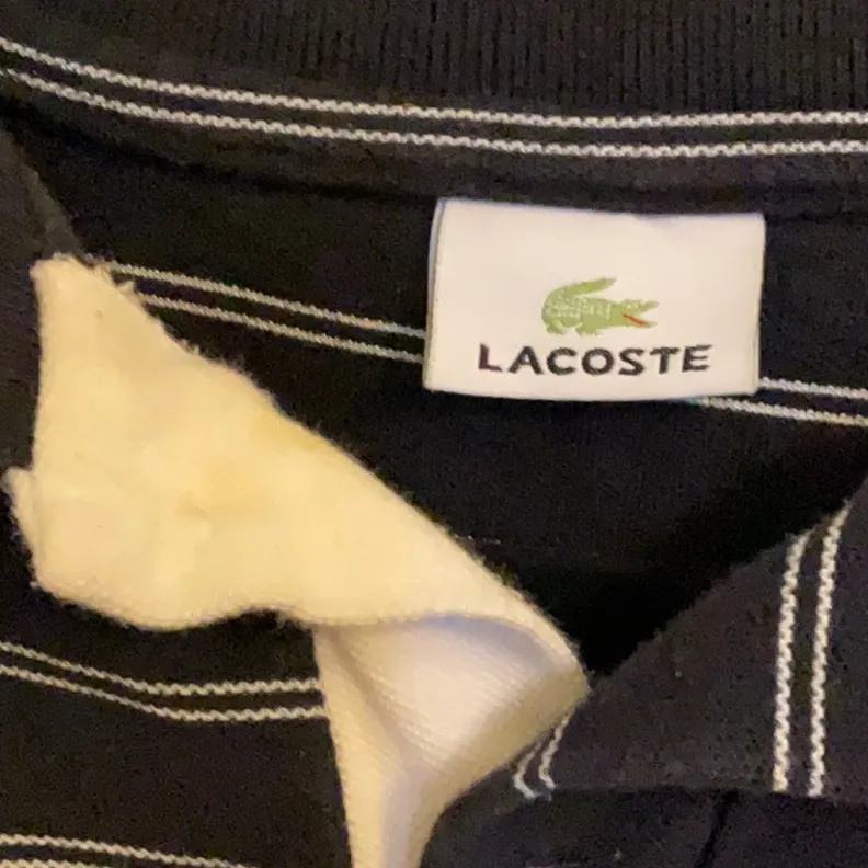 vintage Lacoste cropped polo shirt woman’s blue and white Top size large - Image 4