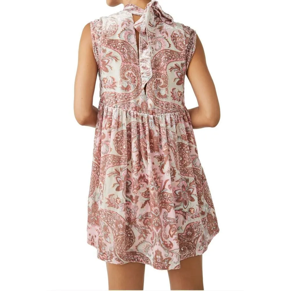 Free People Womens All the Time Velvet Babydoll Mini Dress Petal Combo Small NWT - Image 6
