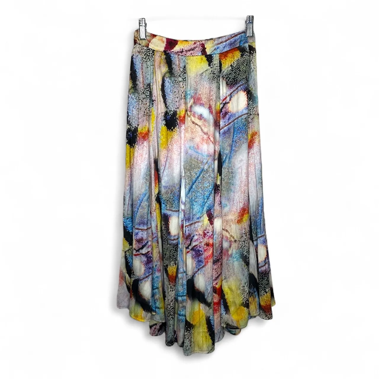 Anthropologie A-Line satin feel vibrant colorful Watercolor midi skirt Size 0 P - Image 9