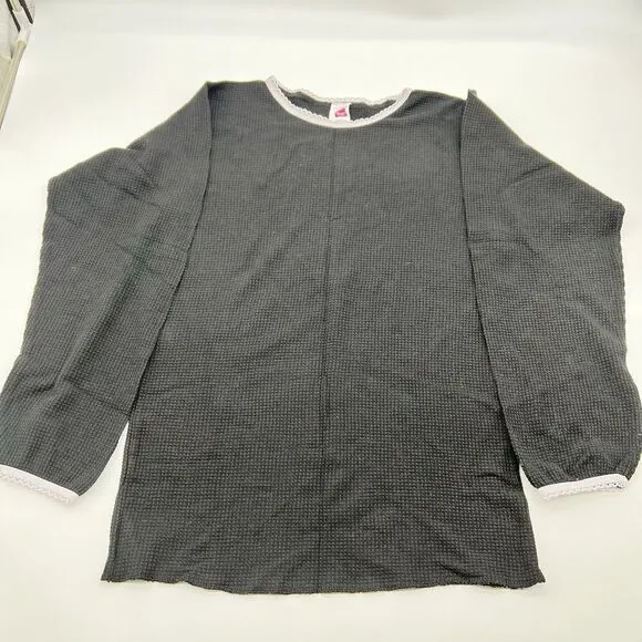 Women's Hanes Her Way Black Waffle Weave Thermal Top Base Layer-Lace Trim-Sz XL - Image 2