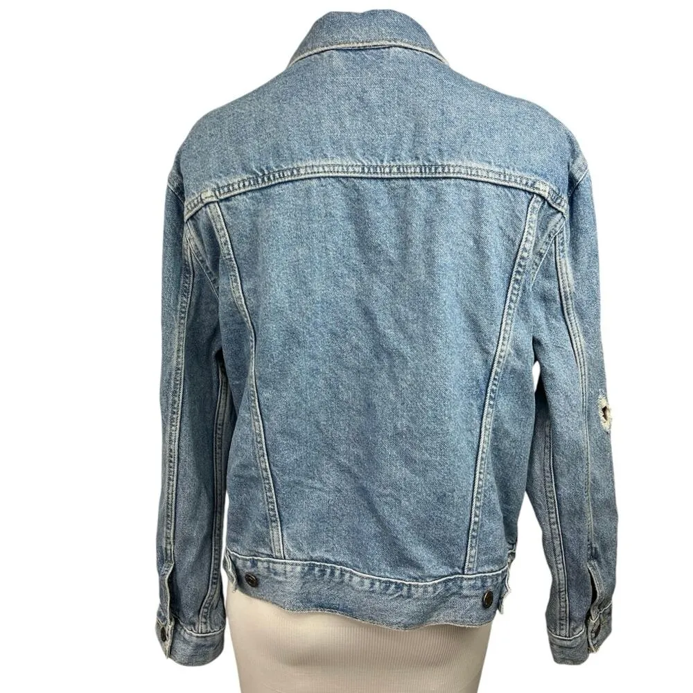Levi's Blue Denim Button Up Long Sleeve Distressed Pockets Trucker Jean Jacket M - Image 2