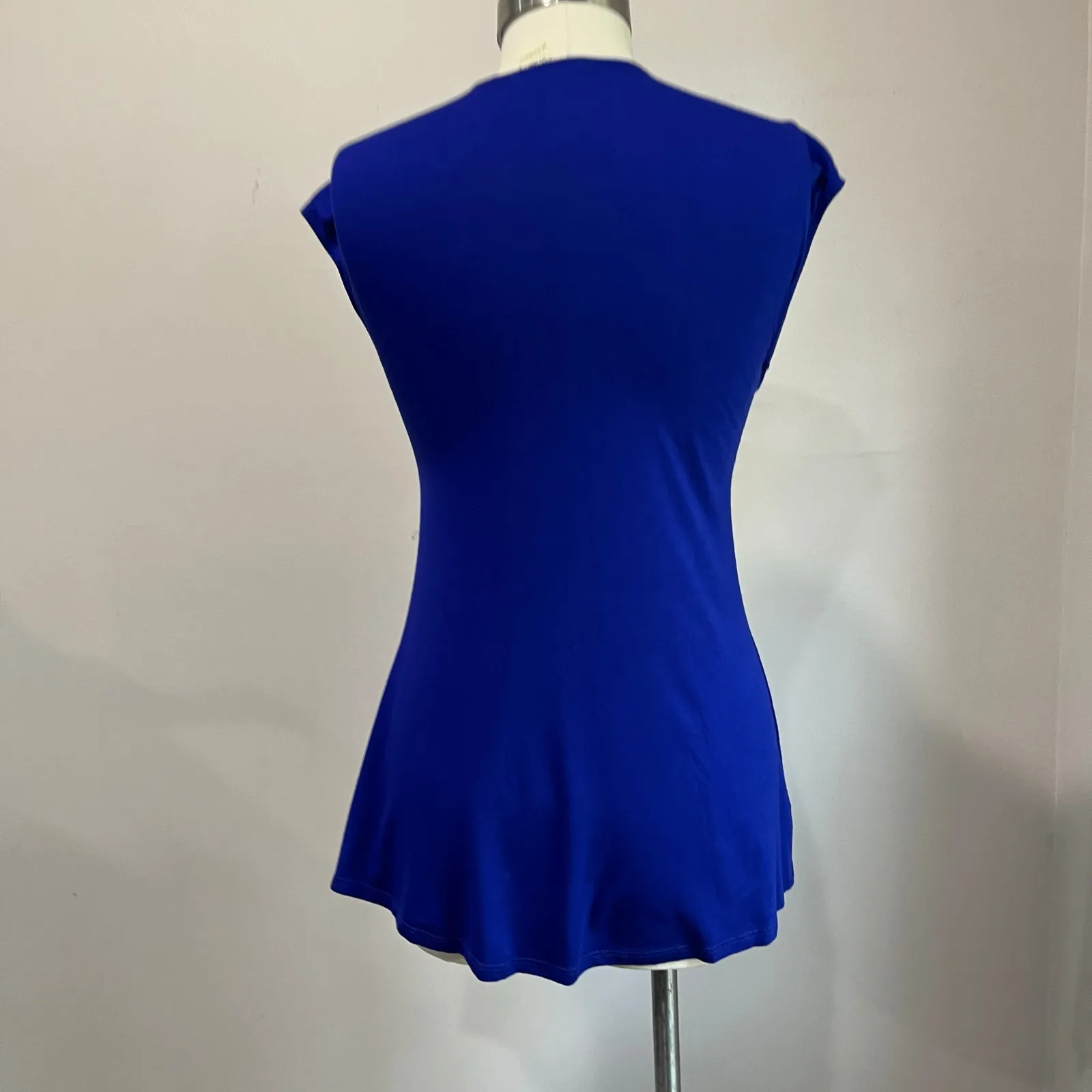 Forever 21 Y2K Blue Top Beaded Empire Waist Deep V Party Evening Retro - Image 2