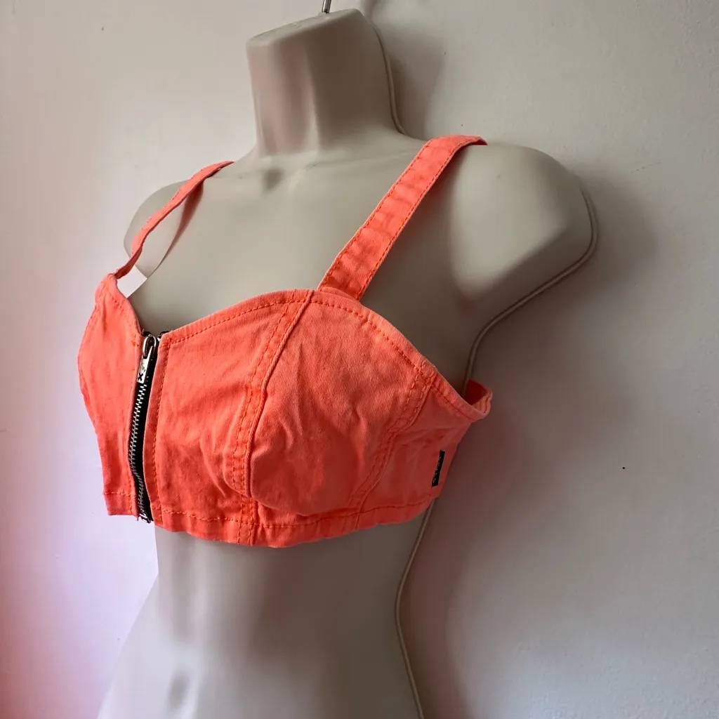 vtg neon orange Tripp NYC daang Goodman denim front zip crop to - Image 4