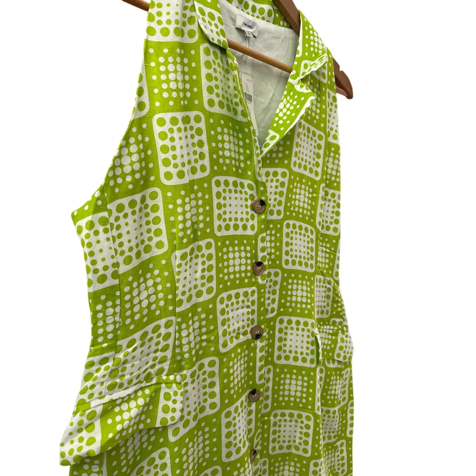 Anthropologie The Odells Button-Front Lime Green & White Midi‎ Dress Size 12 - Image 10