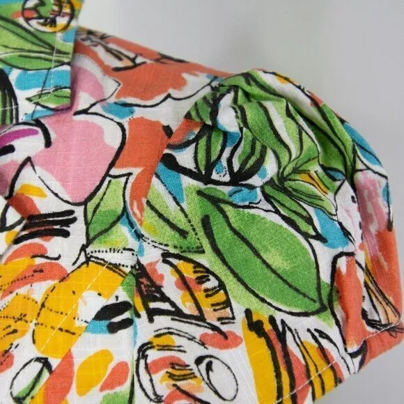 Vintage floral print short sleeve jacket, green and red, cotton blend‎ Size XXS - Image 6
