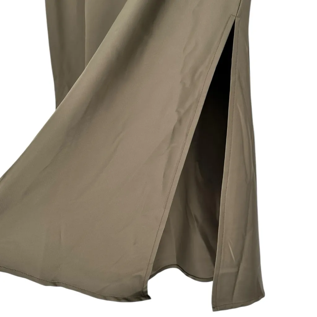 House of Harlow Olive Drab Satin Slip Skirt with Slit size Medium NWT Midi Green - Image 4