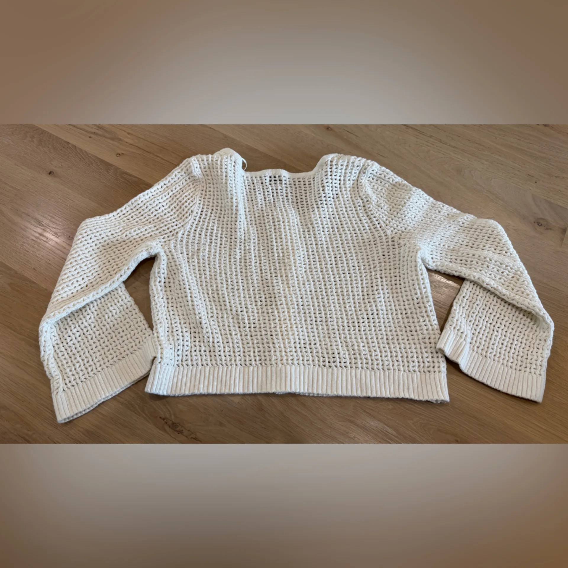 A New Day open-weave cardigan button-front closure cropped bell sleeves cream XL - Image 6