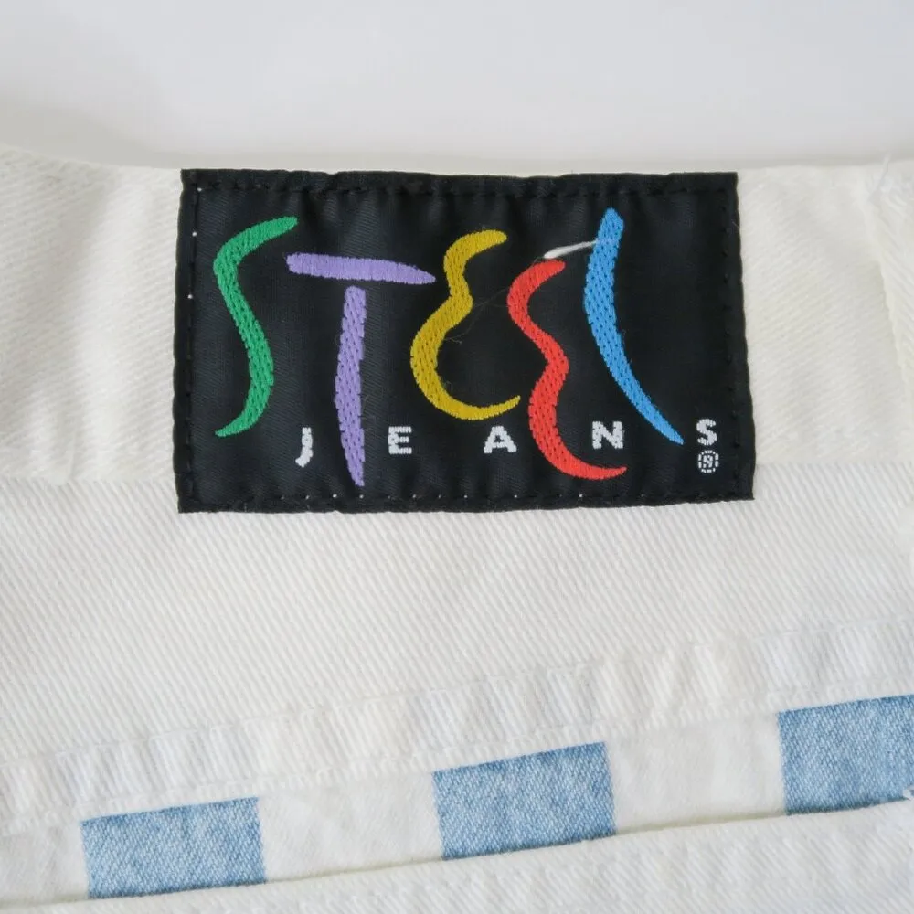 Vintage 80s Steel Jeans Striped High Waisted Denim Shorts Blue Size 26 - Image 12