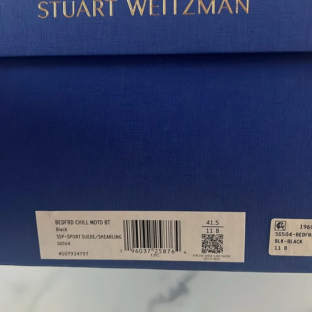 Stuart Weitzman Bedford Chill Suede Shearling Moto Boots, Black Size 11 NWT $695 - Image 10