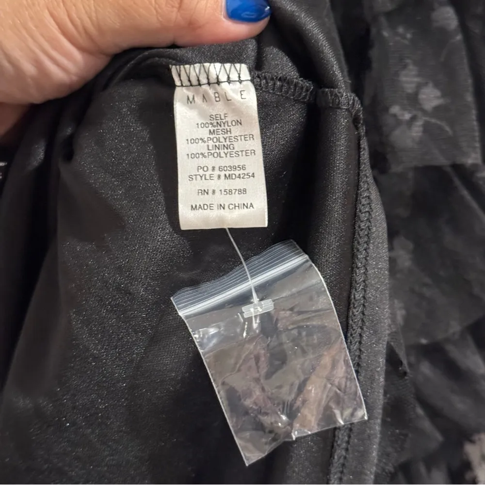 MABLE Small Black Floral Halter Chiffon Lace Tier Tulle Ruffle Mini Dress Party - Image 4