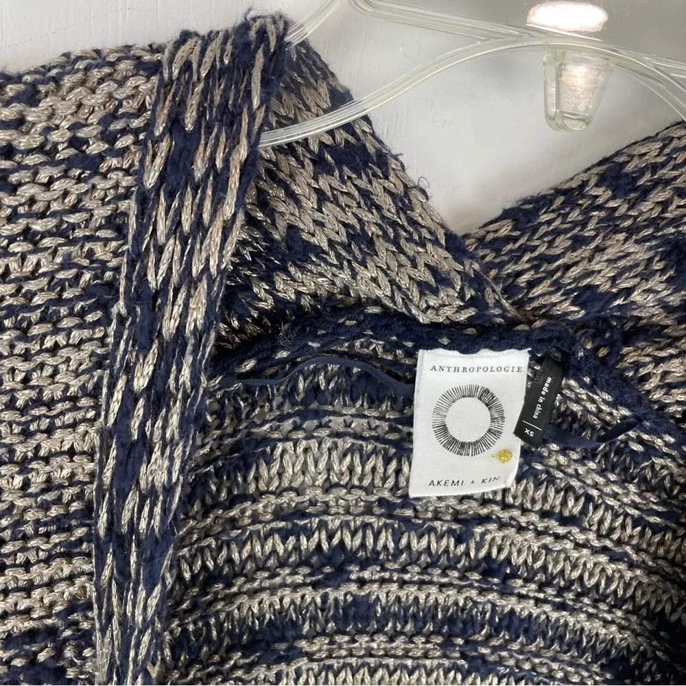 Anthropologie Akemi Kin Open Knit Cardigan Sweater Sz XS Navy Gold Metallic - Image 5