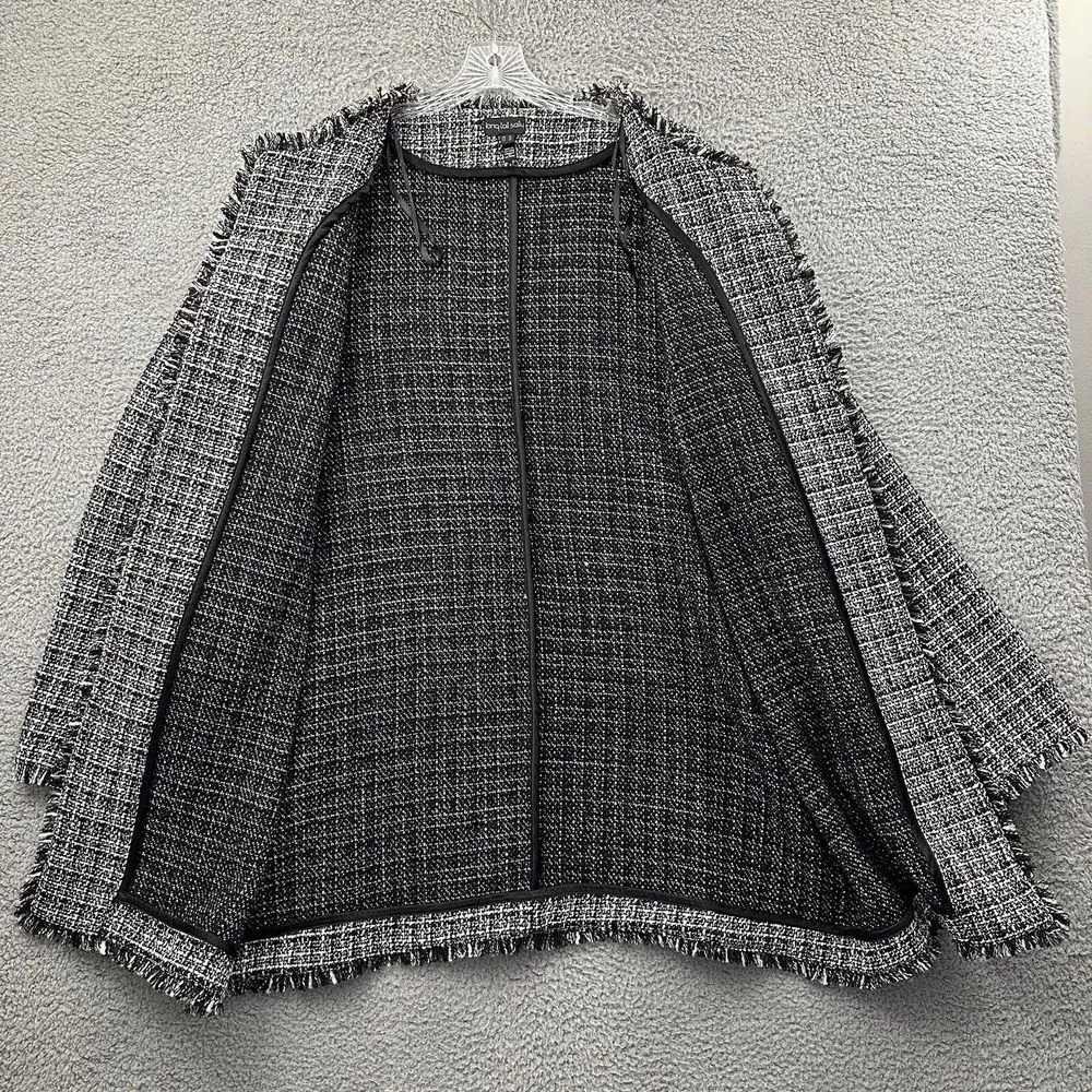 Long Tall Sally Tweed Fringe Coat Jacket Cotton Wool Blend Preppy Office Size 18 Black - Image 2