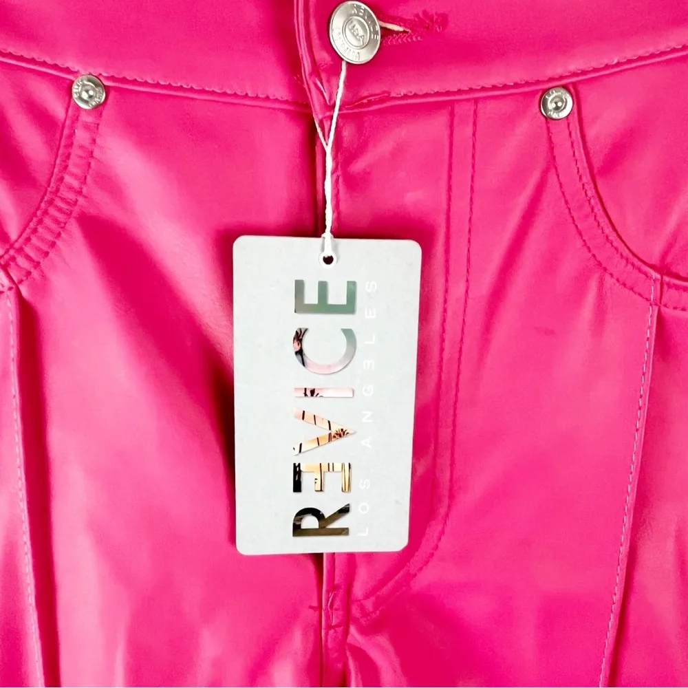 REVICE 100% Cotton Pink Venus Faux Leather High Rise Flare Pants, Size 27 - Image 6