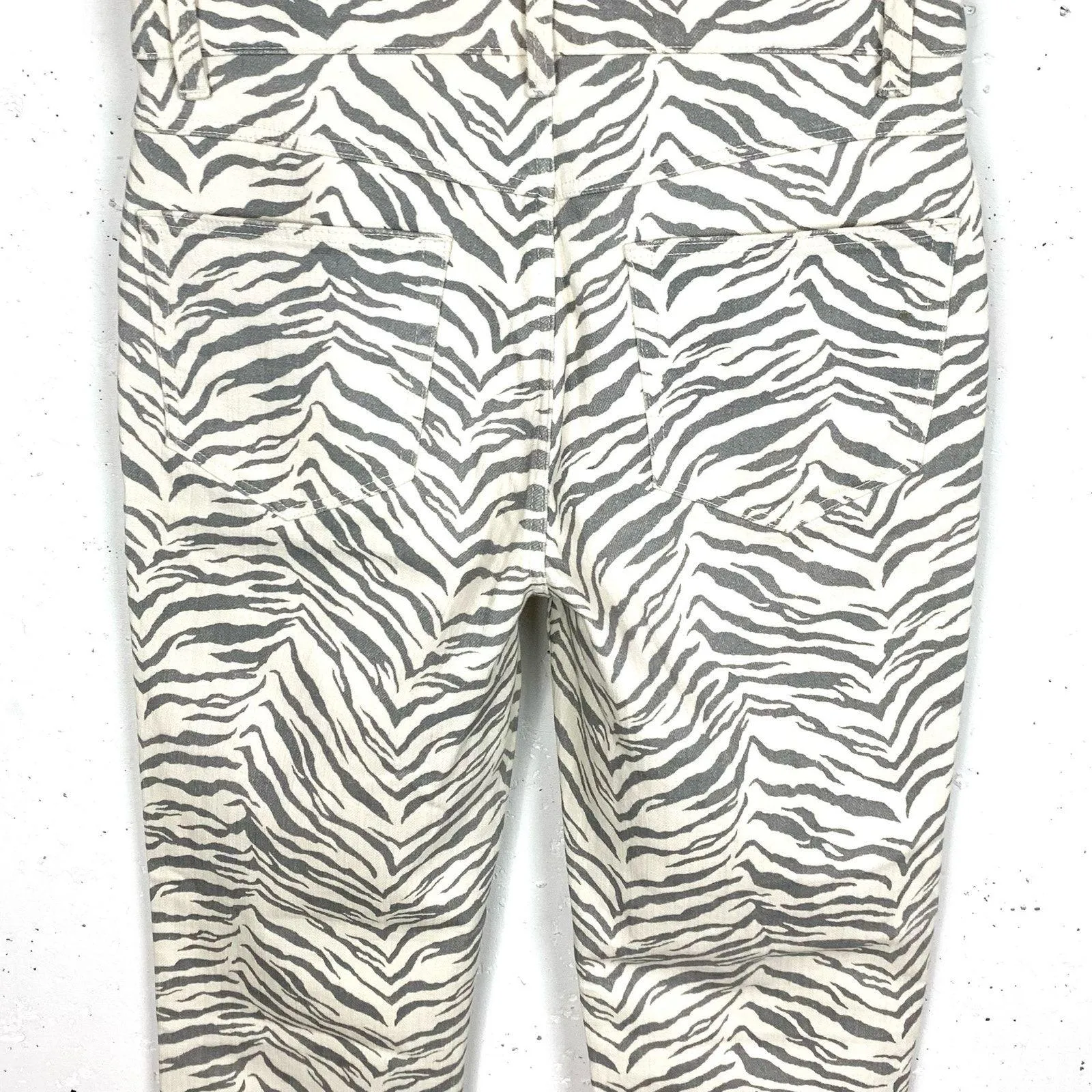 Rebecca Taylor La Vie Zebra Print Jeans Straight Leg High Rise White Gray 28 - Image 6