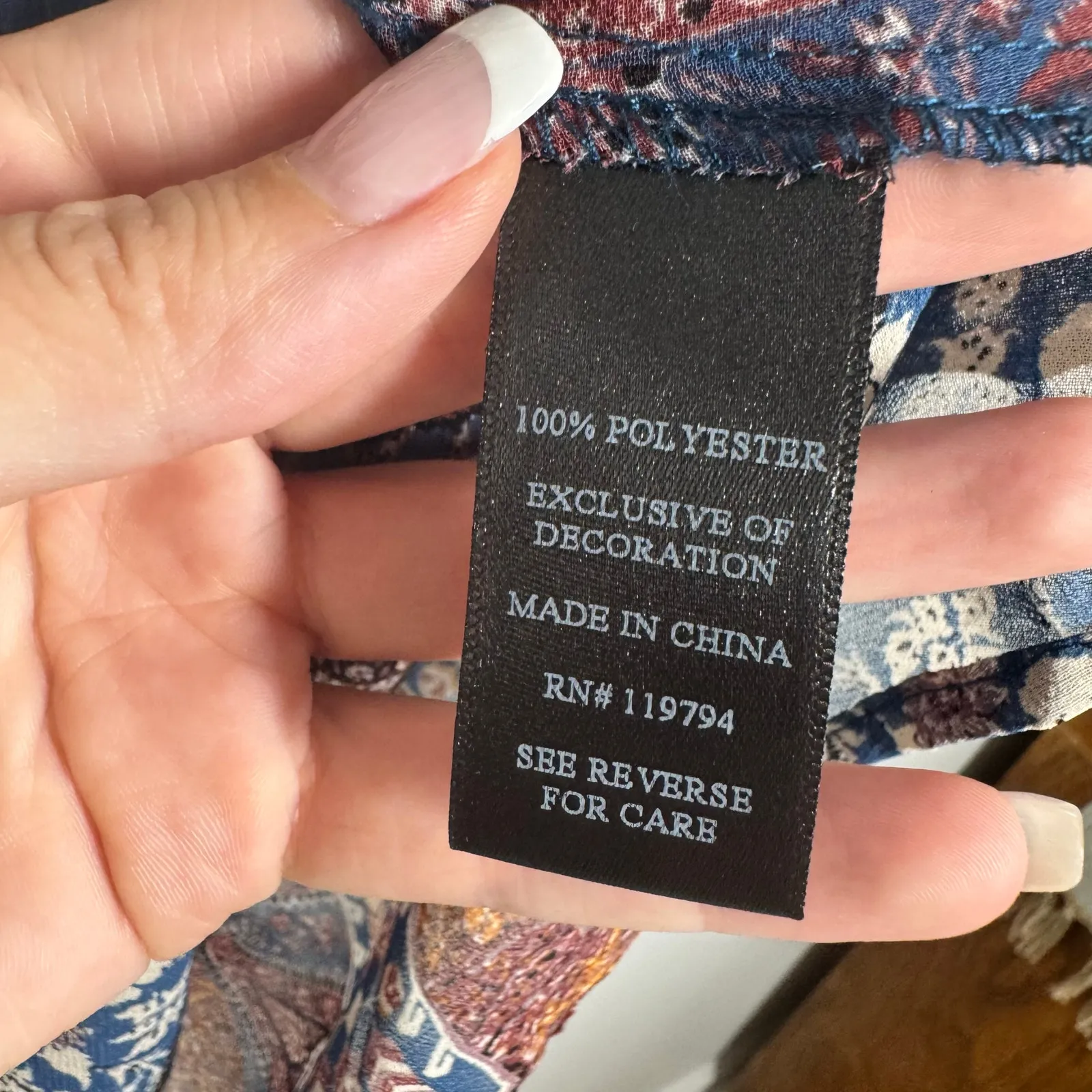 Artesia Top Women L Brown Blue Patchwork Floral Lace Boho Bell 3/4 Sleeve Blouse Size L - Image 4