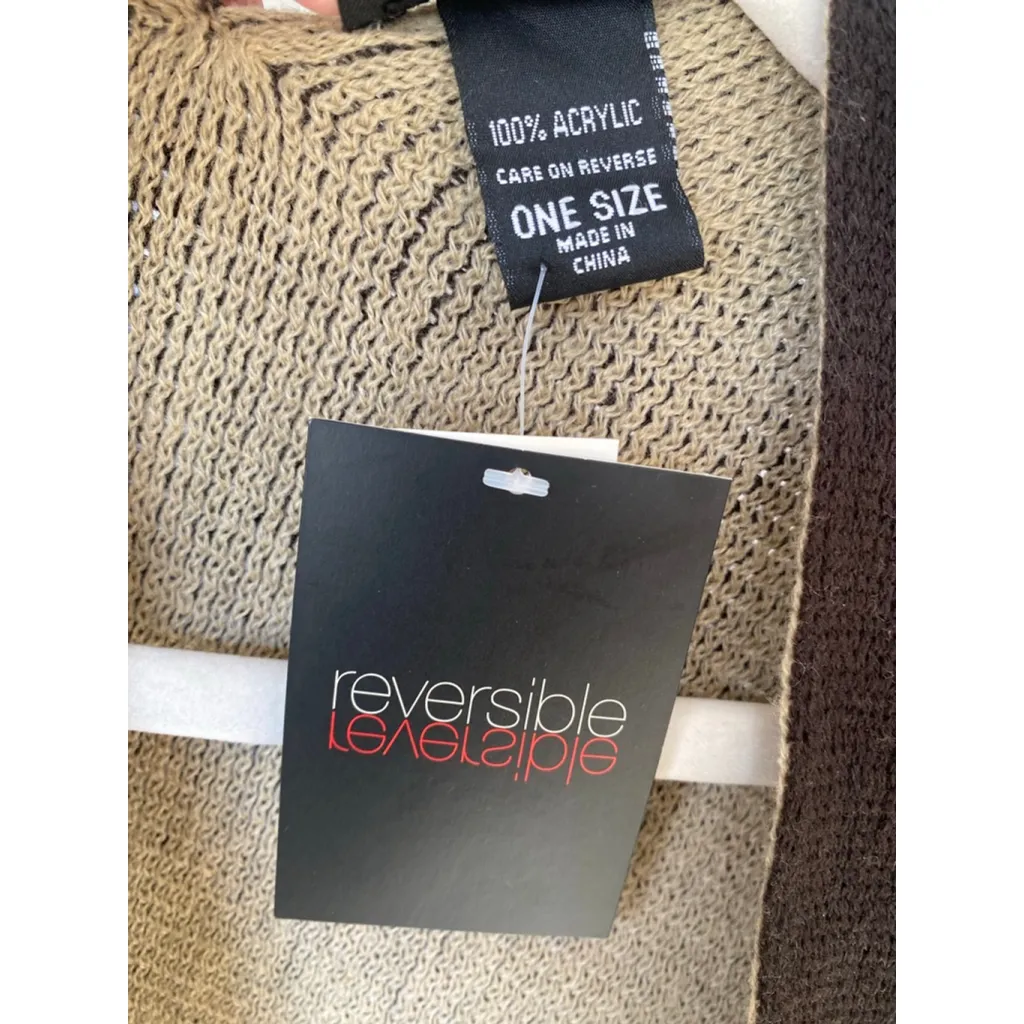 New York & Co Reversible Fringe Shawl Wrap Taupe Brown NWT Scandi Parisian Boho Size undefined - Image 6