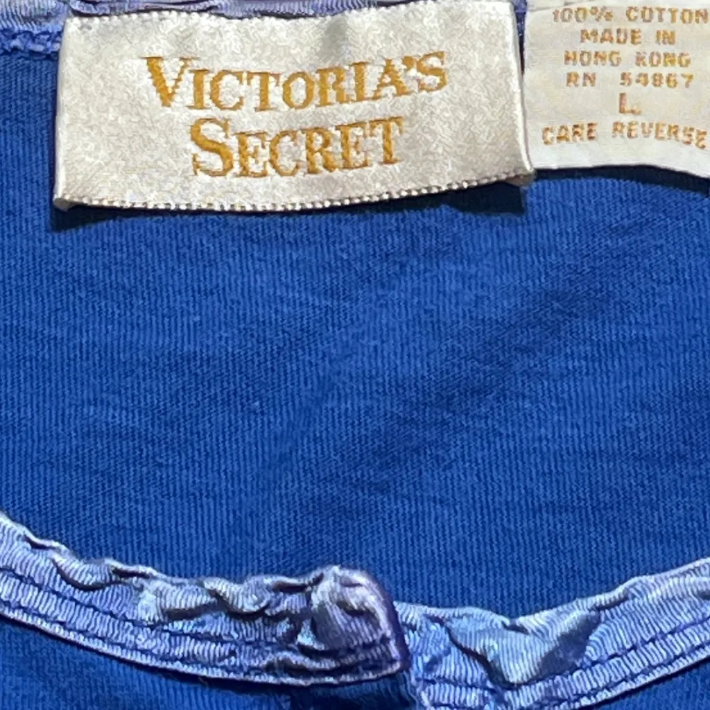 Victoria’s Secret Gold Label Vintage 80s Embroidered Blue‎ Nightgown Size Large - Image 5