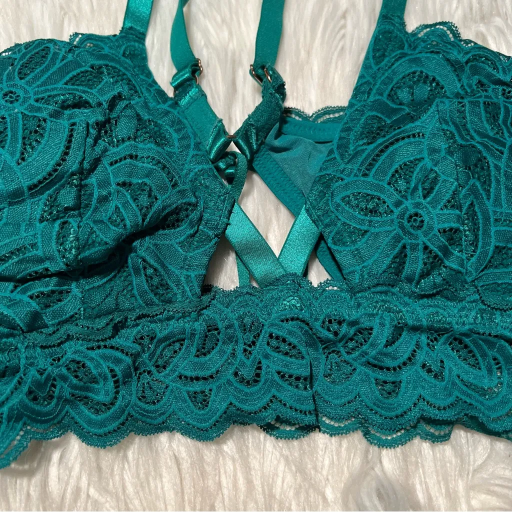 Aerie Show Off Rooftop Garden Lace Padded Plunge Bralette Green Envy XL - Image 7