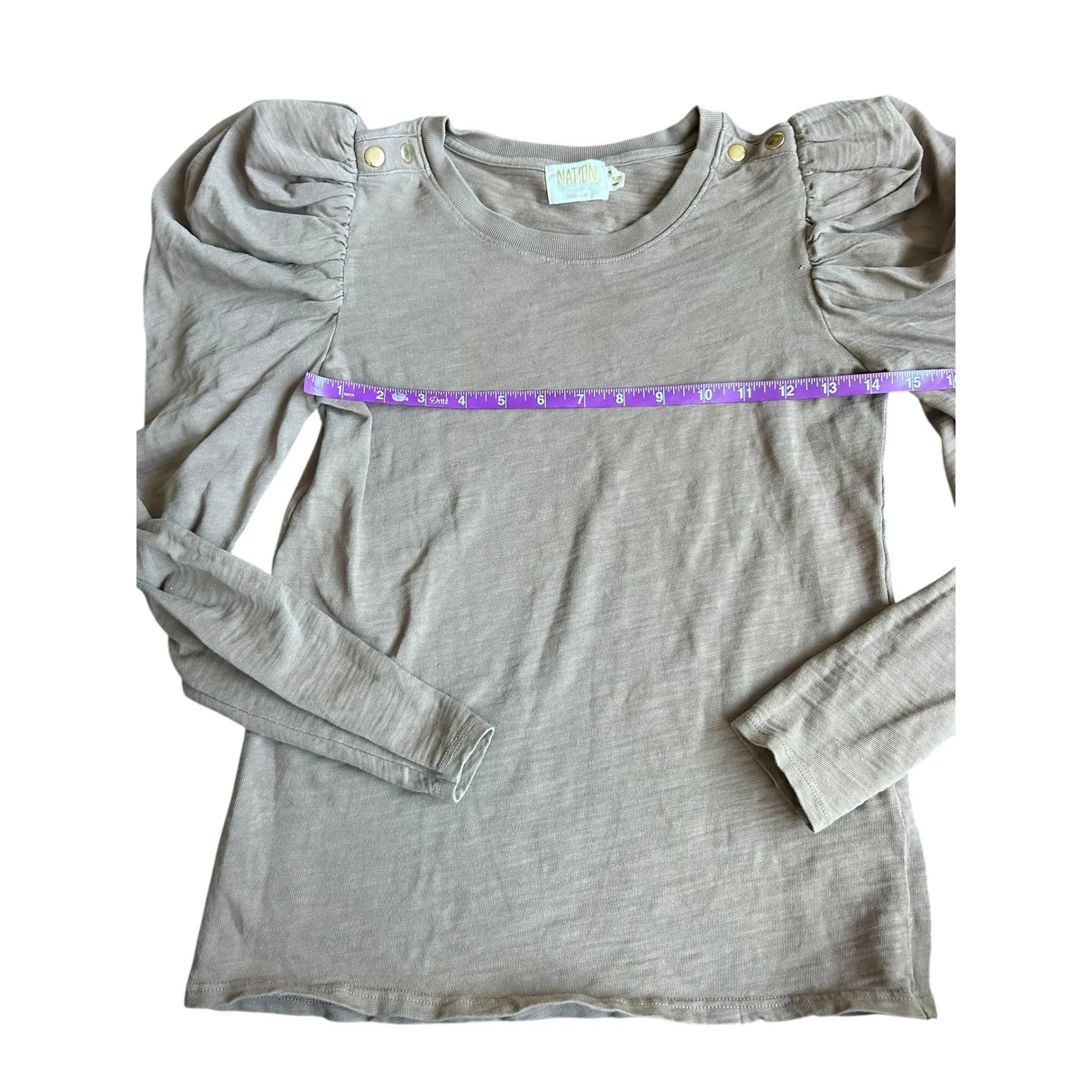 Nation LTD Krista Top Brown Tan Puffed Sleeve Crew Neck Long Sleeve Knit XS - Image 4