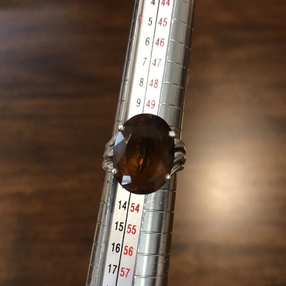 Vintage Smokey Quartz Sterling Silver Oval Faceted Cocktail Ring Size 6 - Image 13