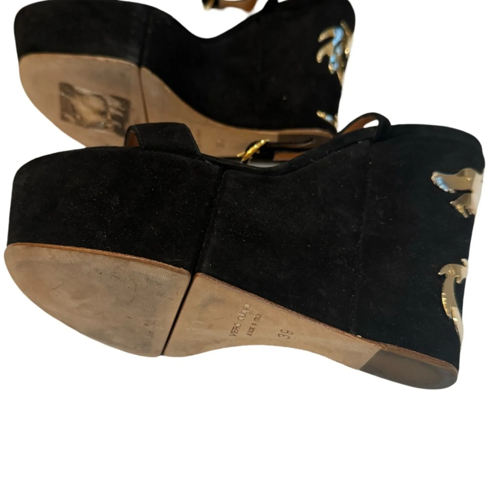 Alexa Wagner Metal Dragon Suede Platform Wedge Sandal 39IT Black Size 8 - Image 8