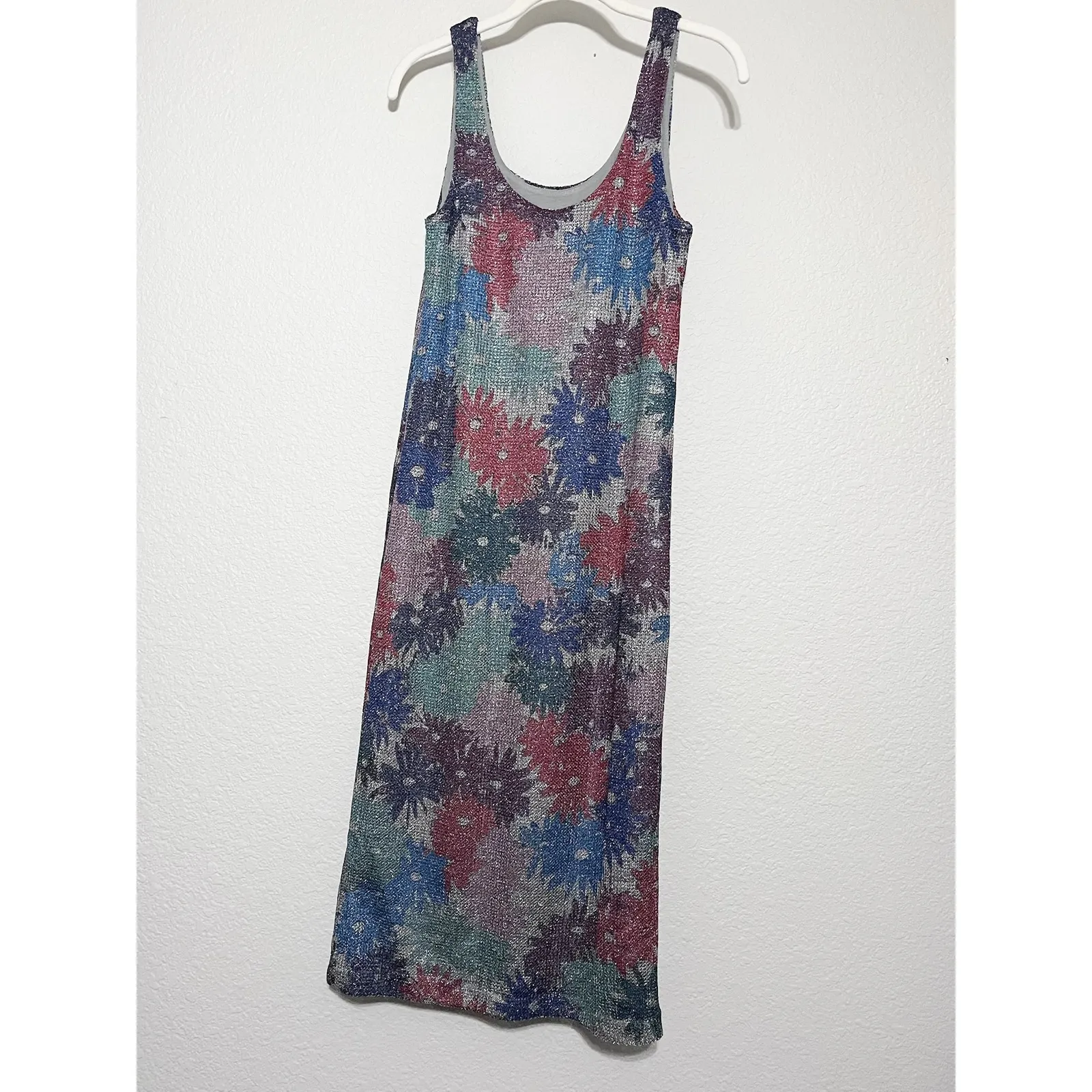 Splendid‎ x Margherita Brillare Daisy Floral Print Metallic Midi Sheath Dress XS - Image 4