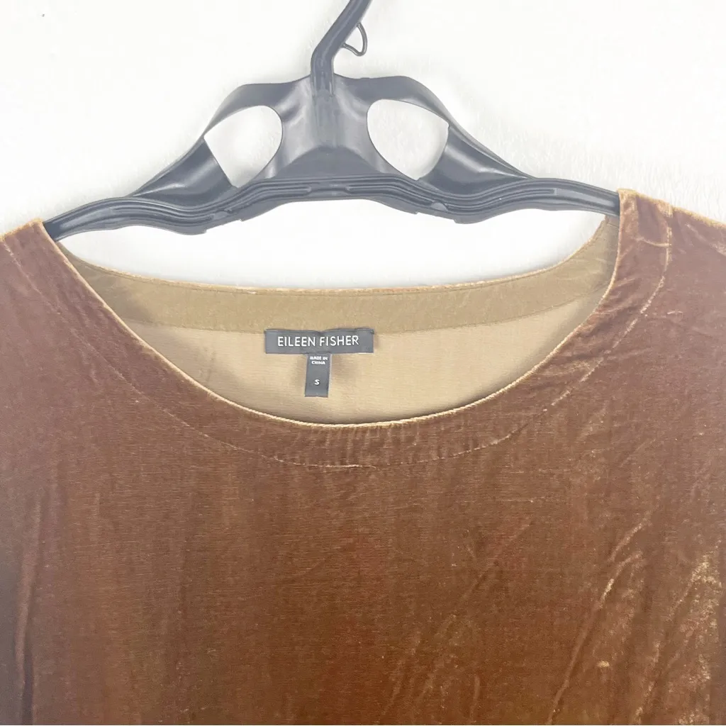 EILEEN FISHER Silk Blend Long Sleeves Velour Velvet Rustic Blouse, Size Small - Image 5