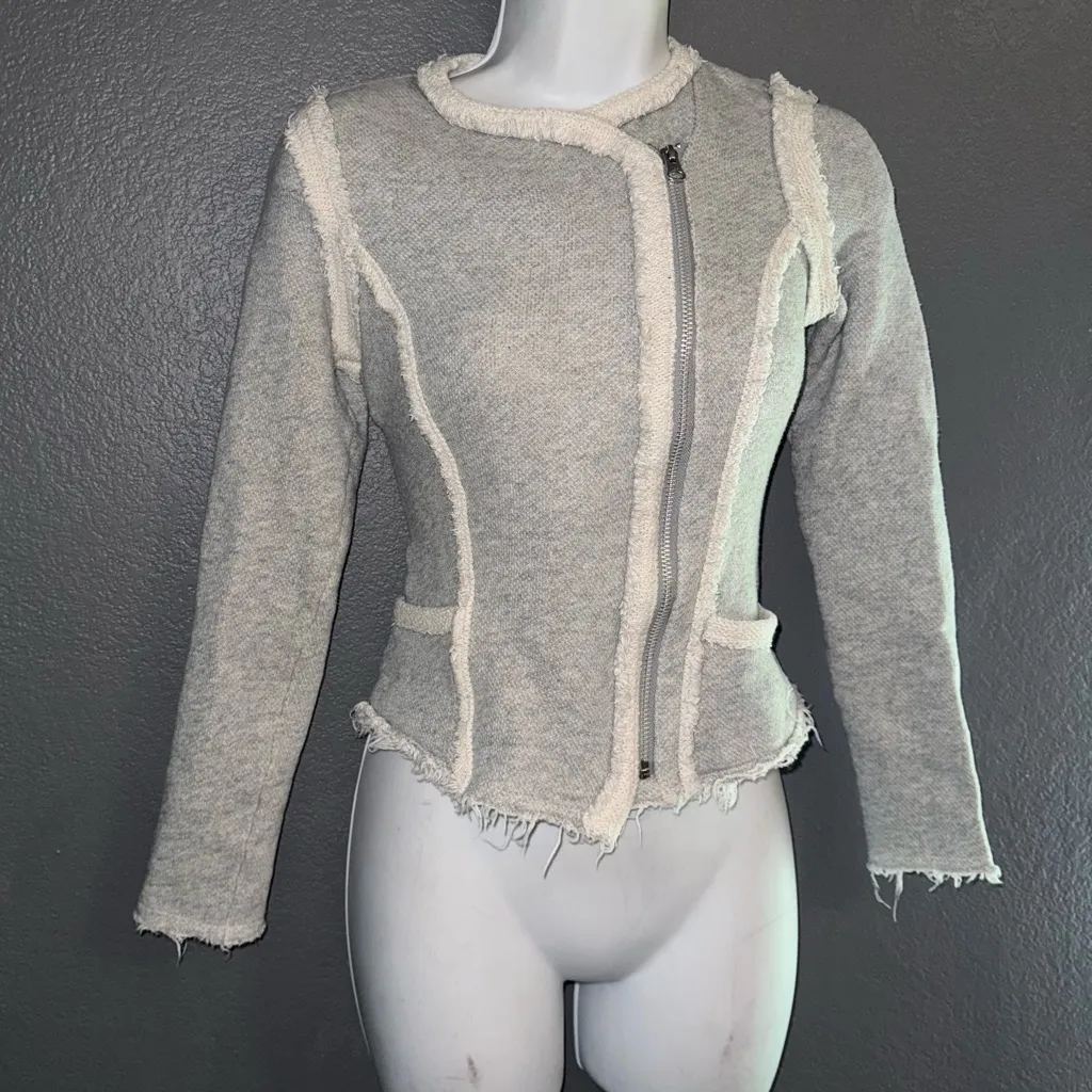 Lucky Lotus Brand White Gray Long Sleeve Full Zip Jacket Sweatshirt Womens Small - Image 4