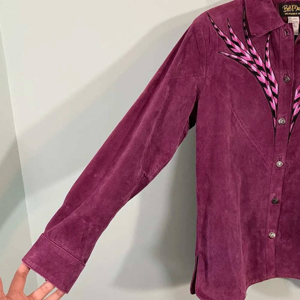 Bob Mackie Women's Pink Embroidered Western Artsy Leather Jacket Size S - Image 6