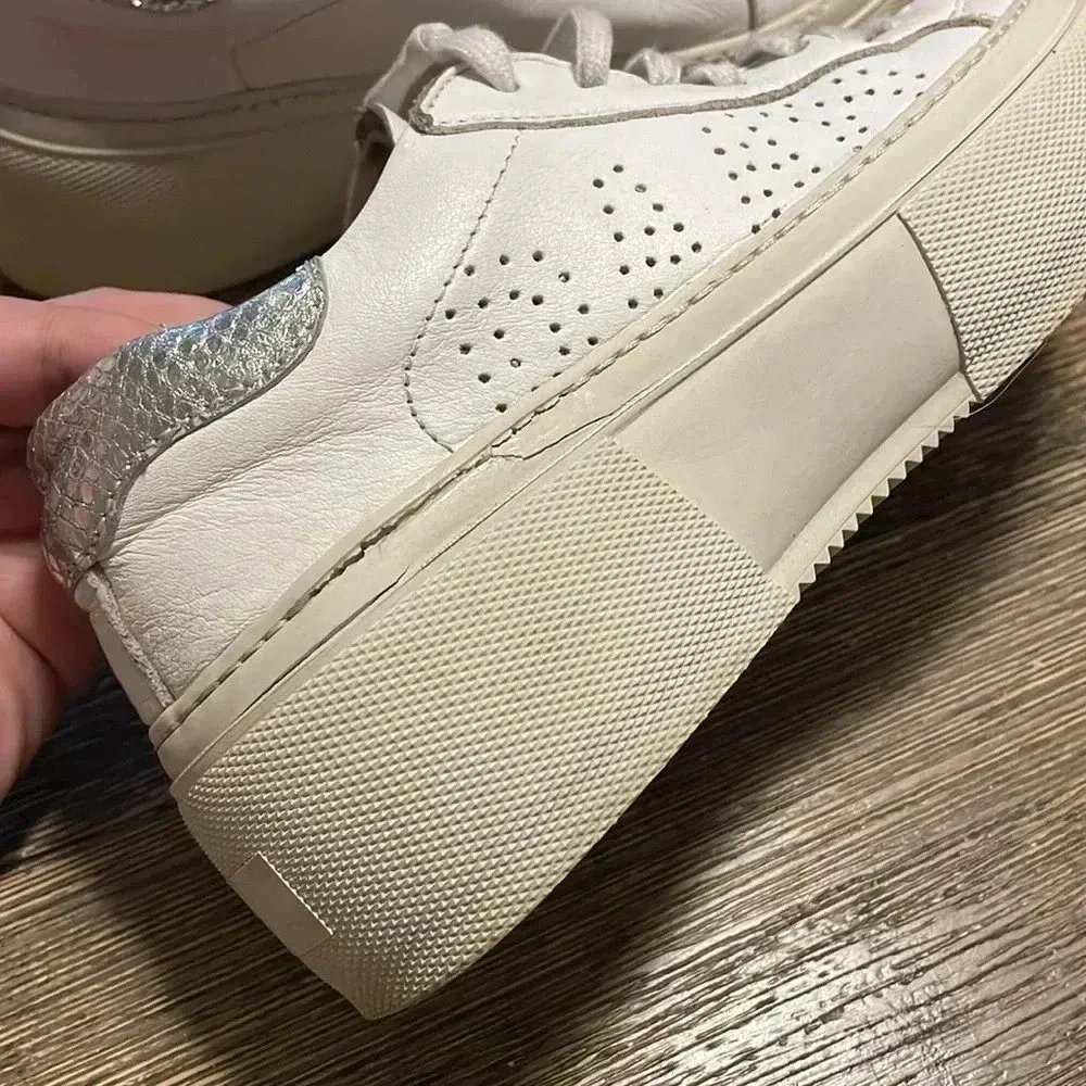 P448 White Leather Sneakers Low Top Casual Shoes Silver Trim Size‎ 36 - Image 7