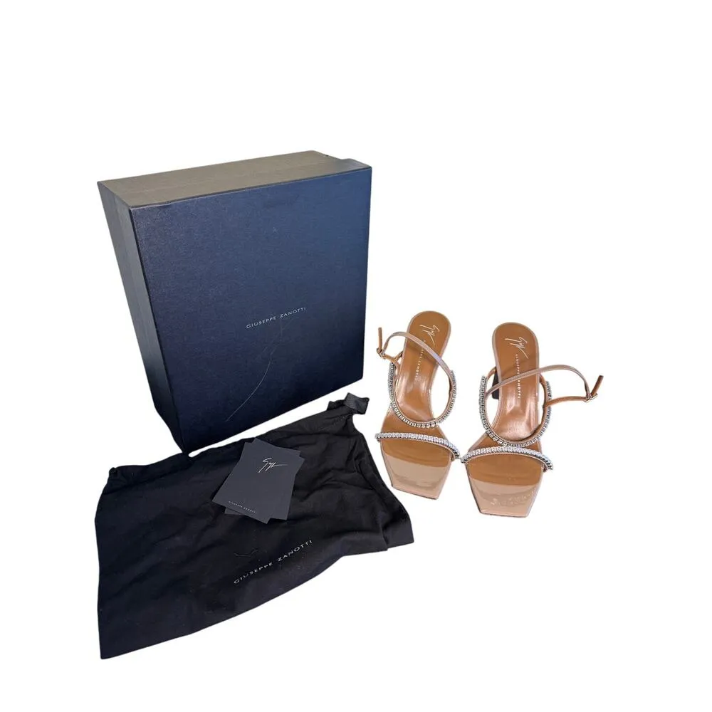 Giuseppe Zanotti NIB Valentiine 90 Crystal Heeled Sandals in Taupe Size 40 - Image 2