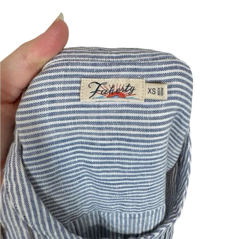 Faherty Isha 100% Linen Dress Blue Mini Stripe Pintuck WDS2119-BMT Bestseller - Image 9