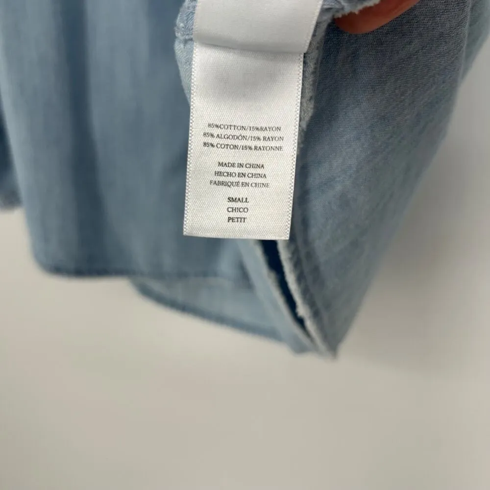 Rails Denim Chambray Button Up Shirt Love Patch Light Was Distressed Size S - Image 10