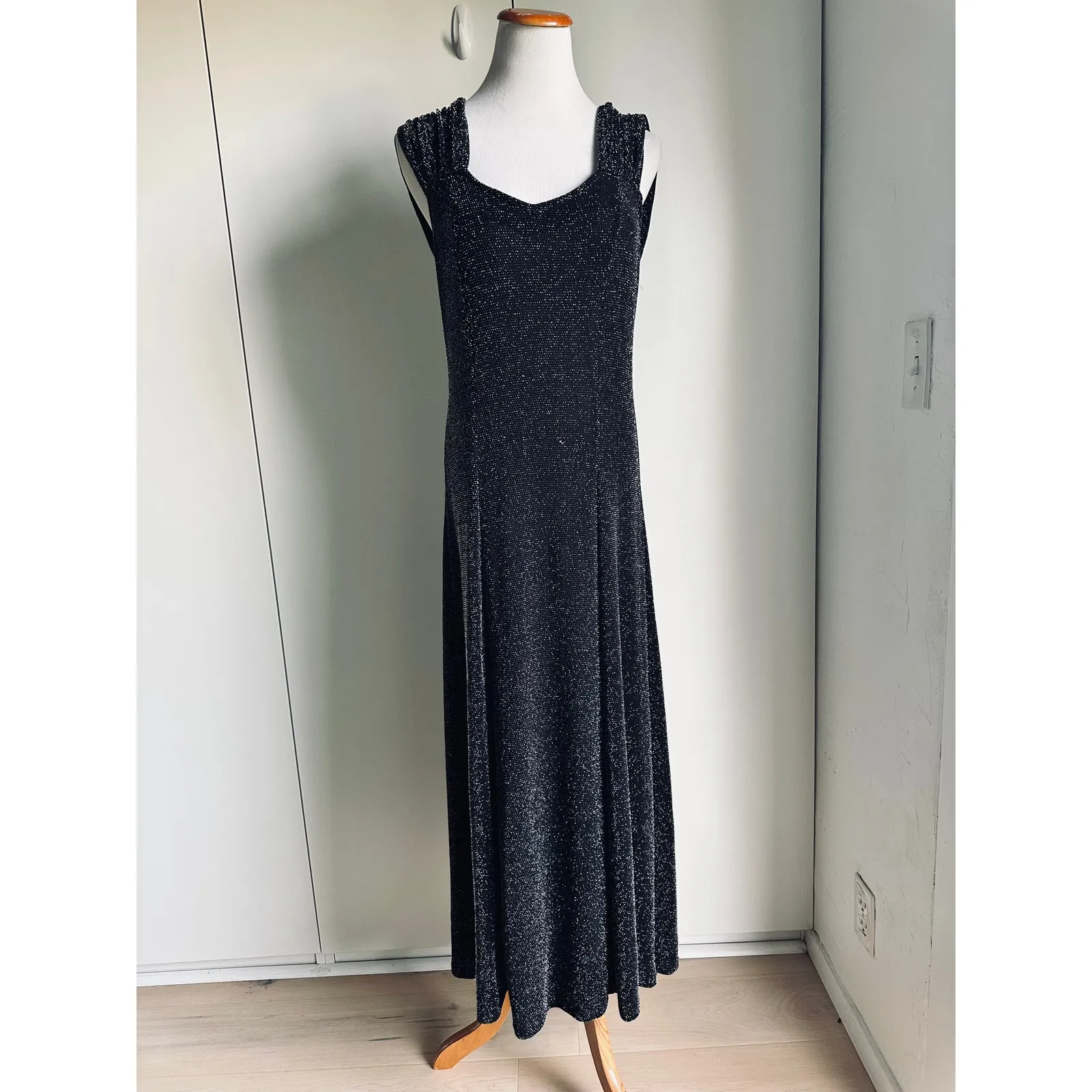 Vintage Sparkle Maxi Dress Size L Made in USA Black Silver Cocktail Party Dress Size L - Image 2