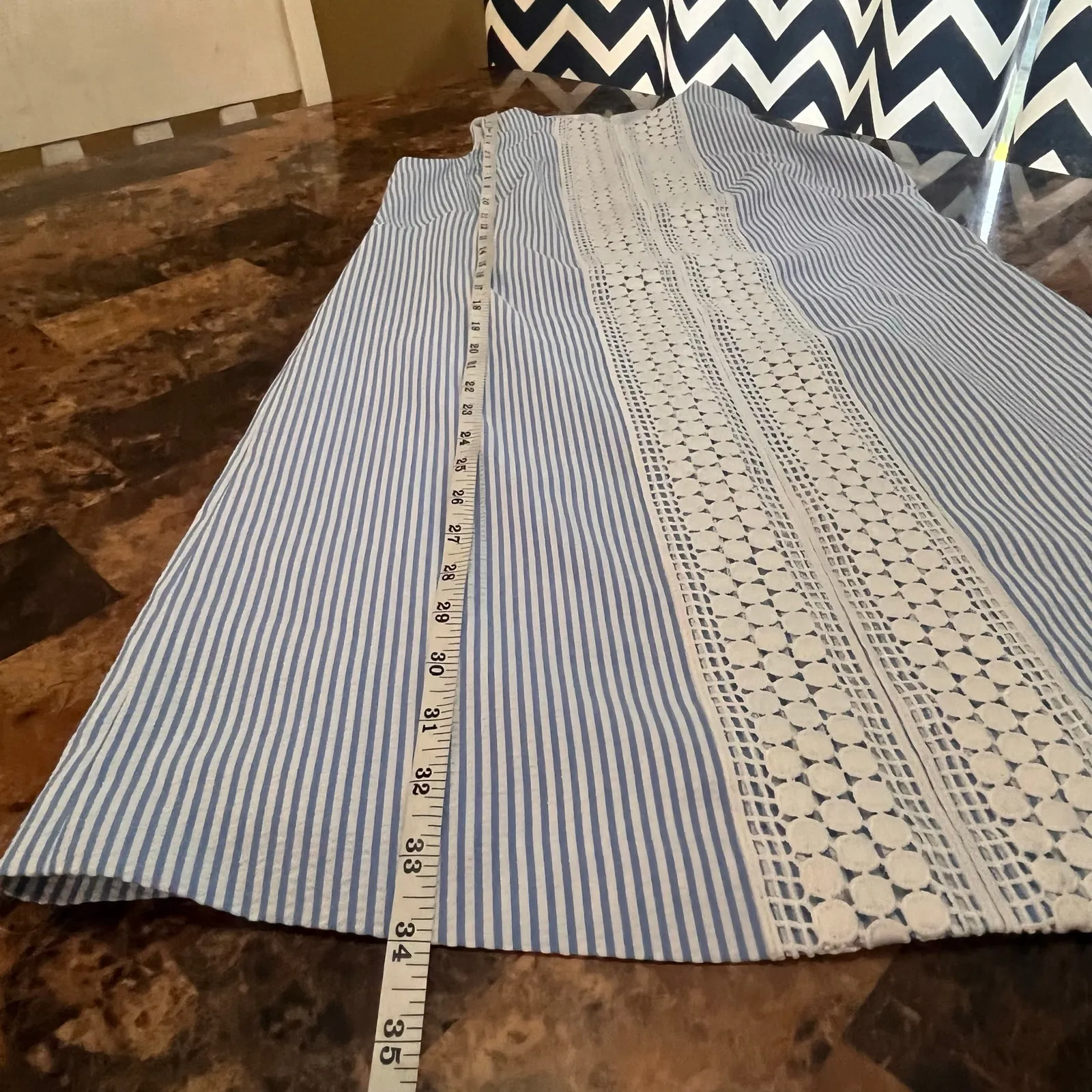 London Times Crochet Lace Panel Seersucker Stripe Shift Dress 4 - Image 9