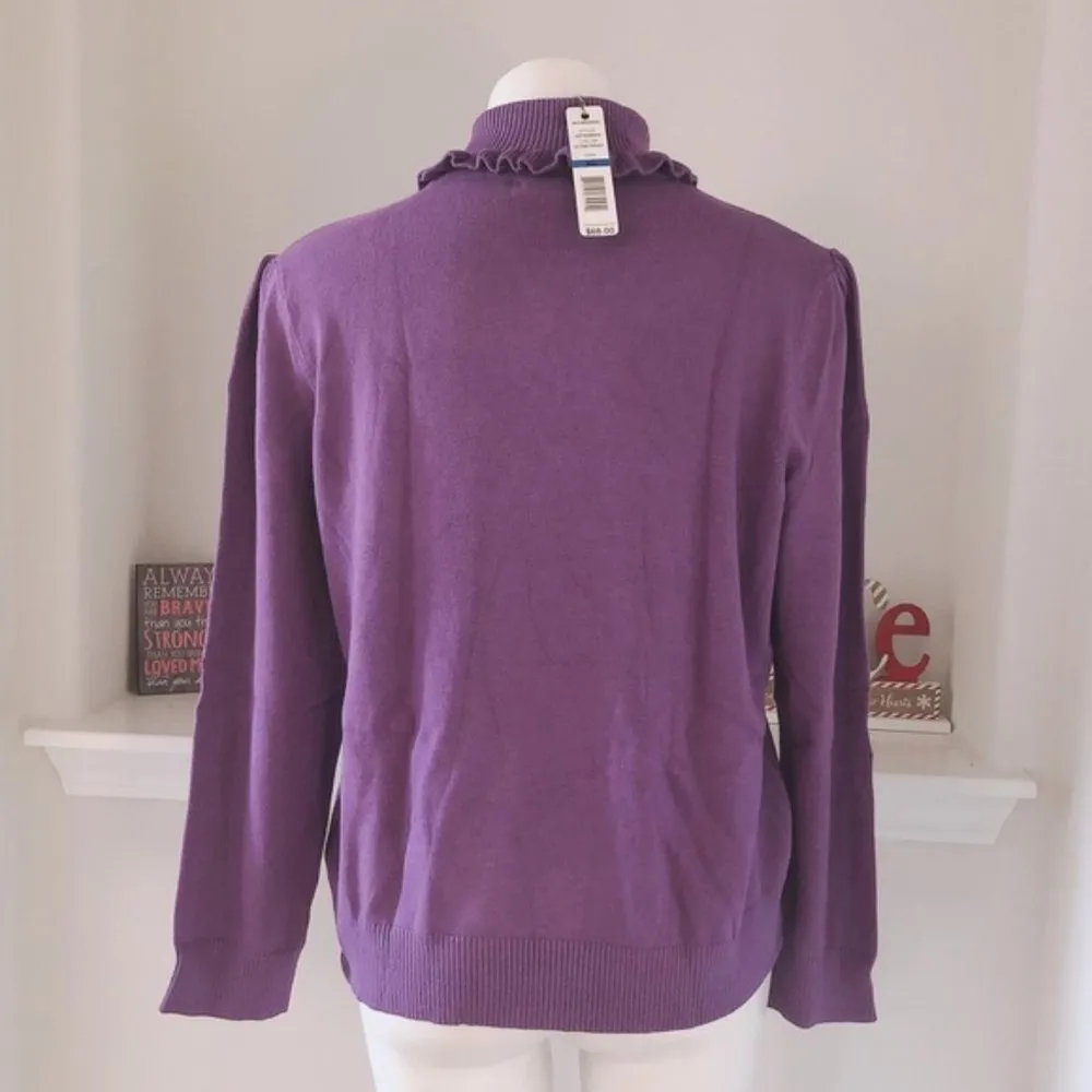 Joseph A. Ruffle Collar Turtleneck Sweater Purple Pullover Size XL New with Tag - Image 4
