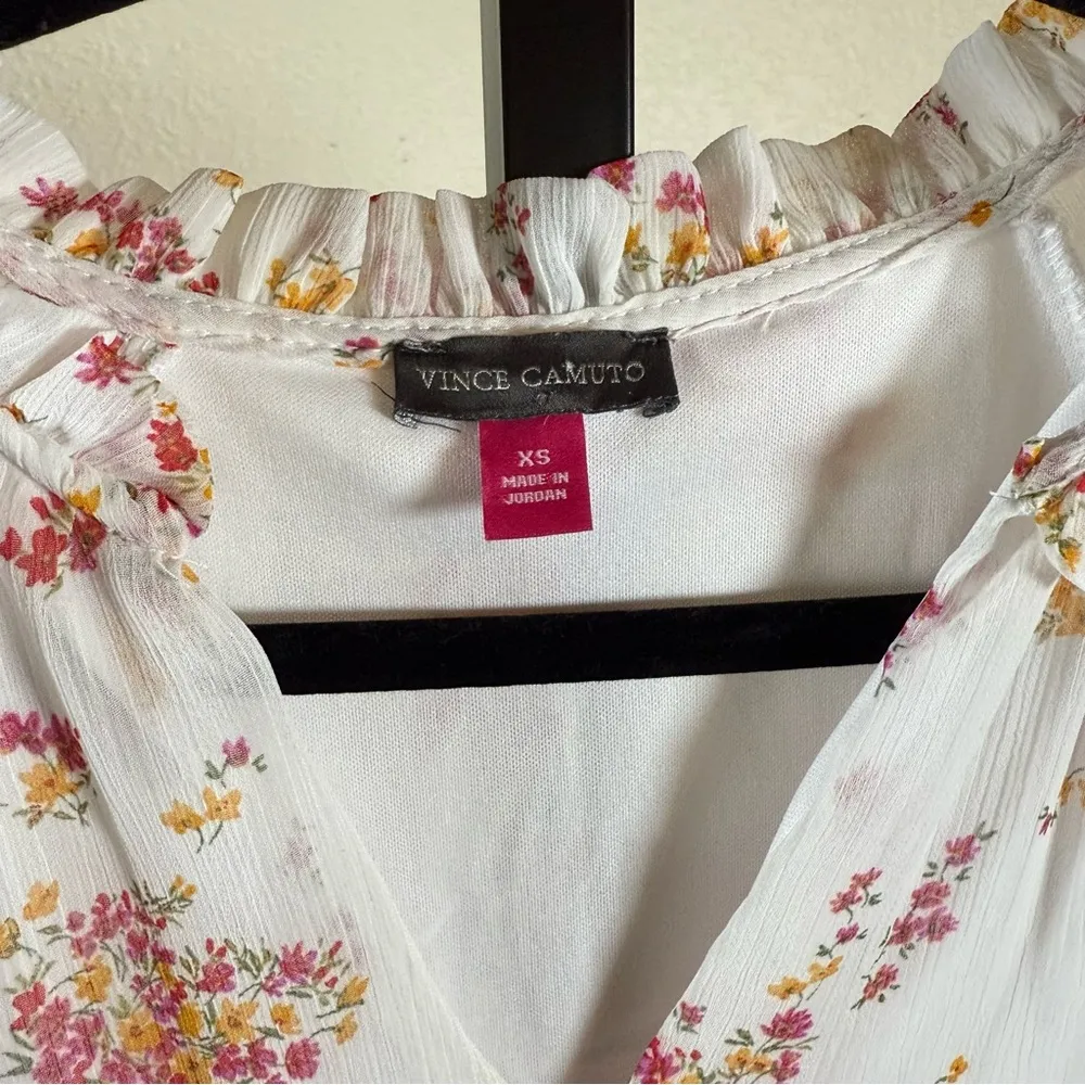 Vince Camuto Floral Tiered Ruffle Dress XS Oversized White Boho Cottagecore - Image 3