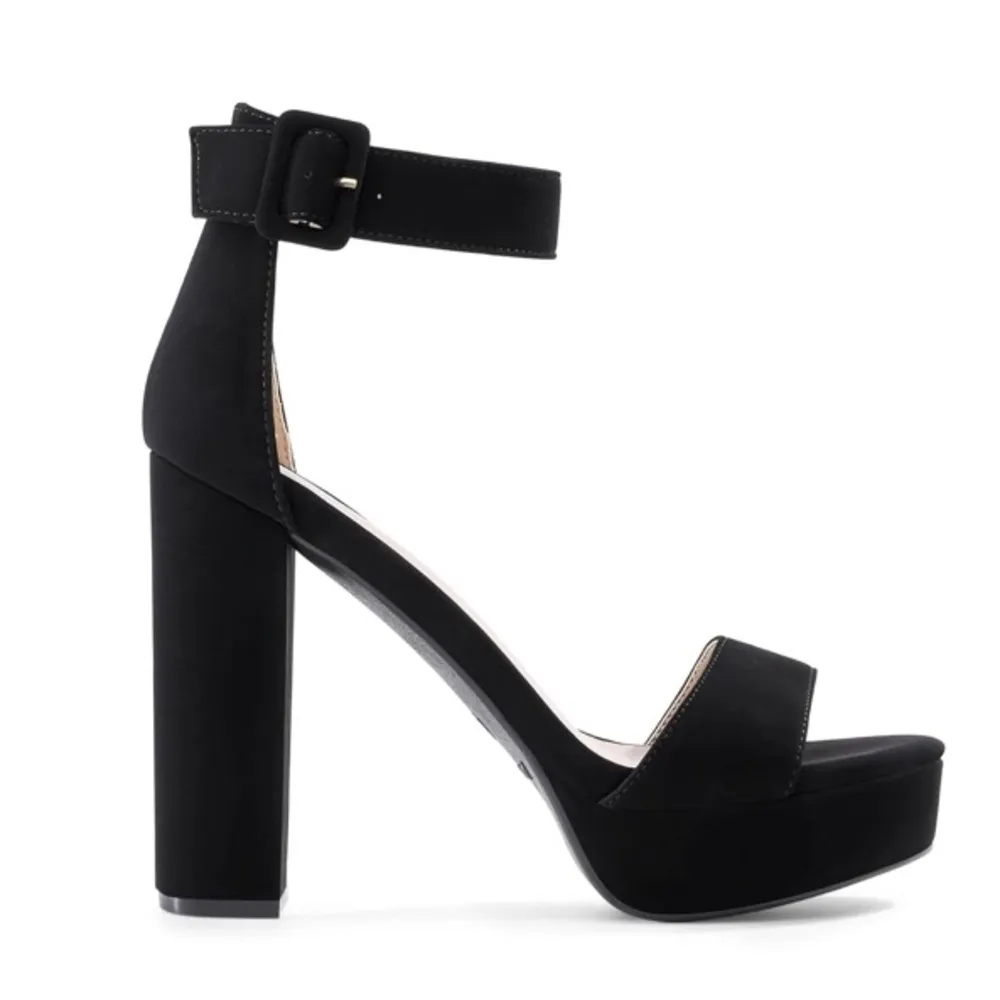 Dream Pairs Black Brushed Fabric Platform Heeled Sandal with Ankle Buckle - Image 2