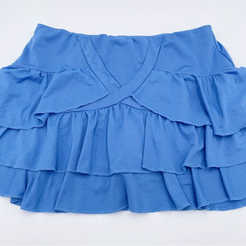 Lucky in Love Long Rush Tiered Ruffle Skort Blue Athletic Skirt Women's Size XL - Image 7