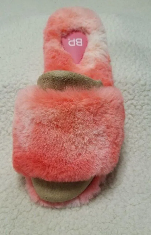 BP Nordstrom Faux Fur Open Toe Slip-on Slide Slippers Pink Sherbet Sz L - Image 2