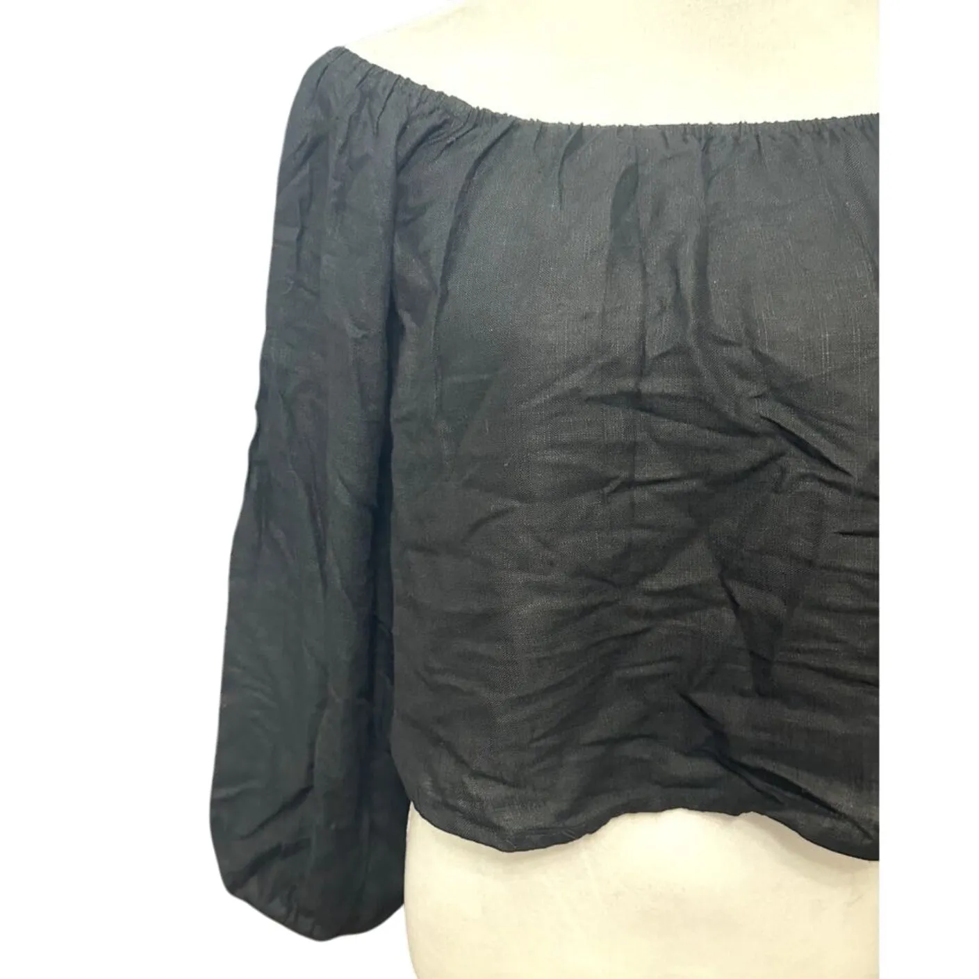 ASOS Crop Top Linen Blend Off-Shoulder Long Sleeve Lightweight Black Size 4 NWOT - Image 2