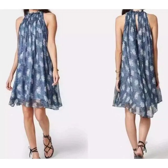 Joie Navy Baltic‎ Print Mini Shift Dress Small Flowy Keyhole Back - Image 2