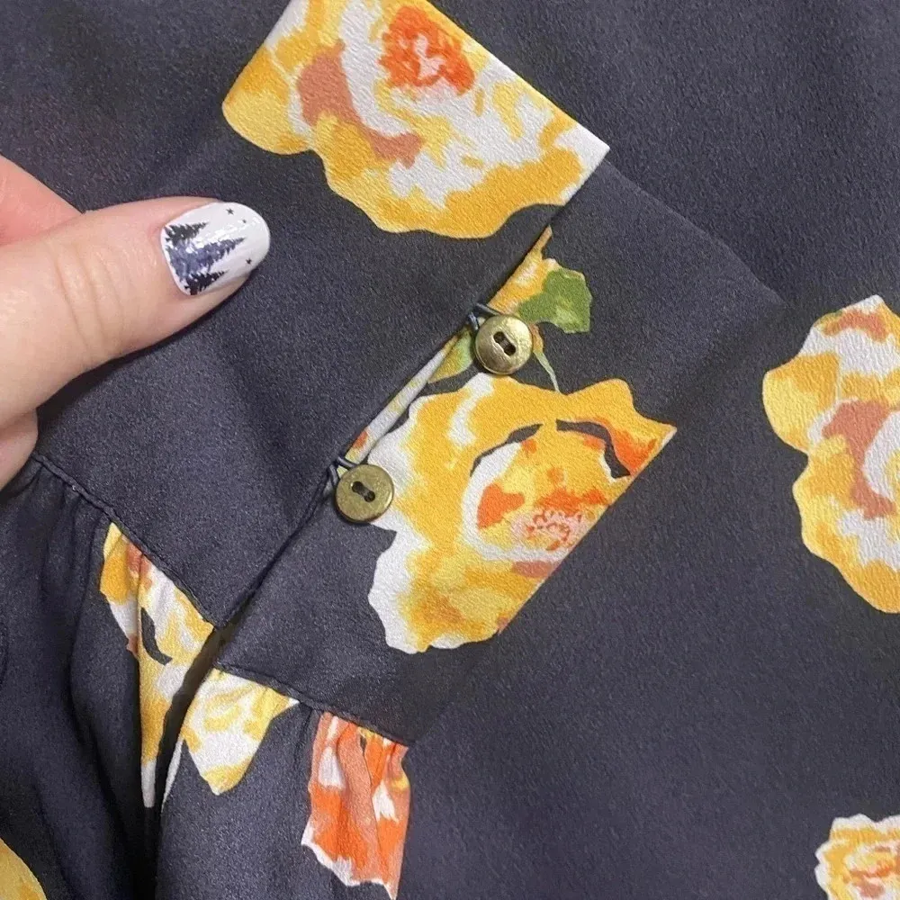 Loft Peony Fluid Shift Floral Dress Small Long Sleeve - Image 4