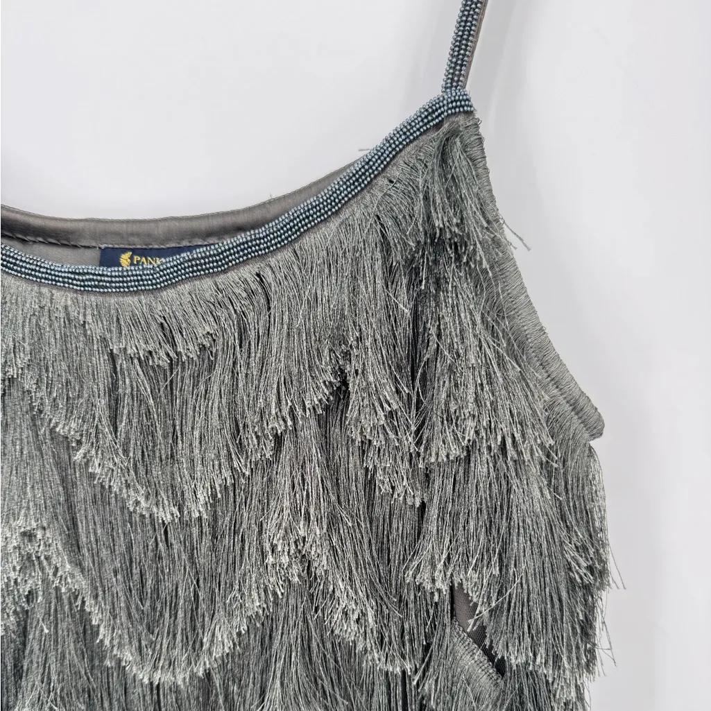 Anthropologie‎ Pankaj & Nidhi Fringed Mini Dress Gray Large - Image 8