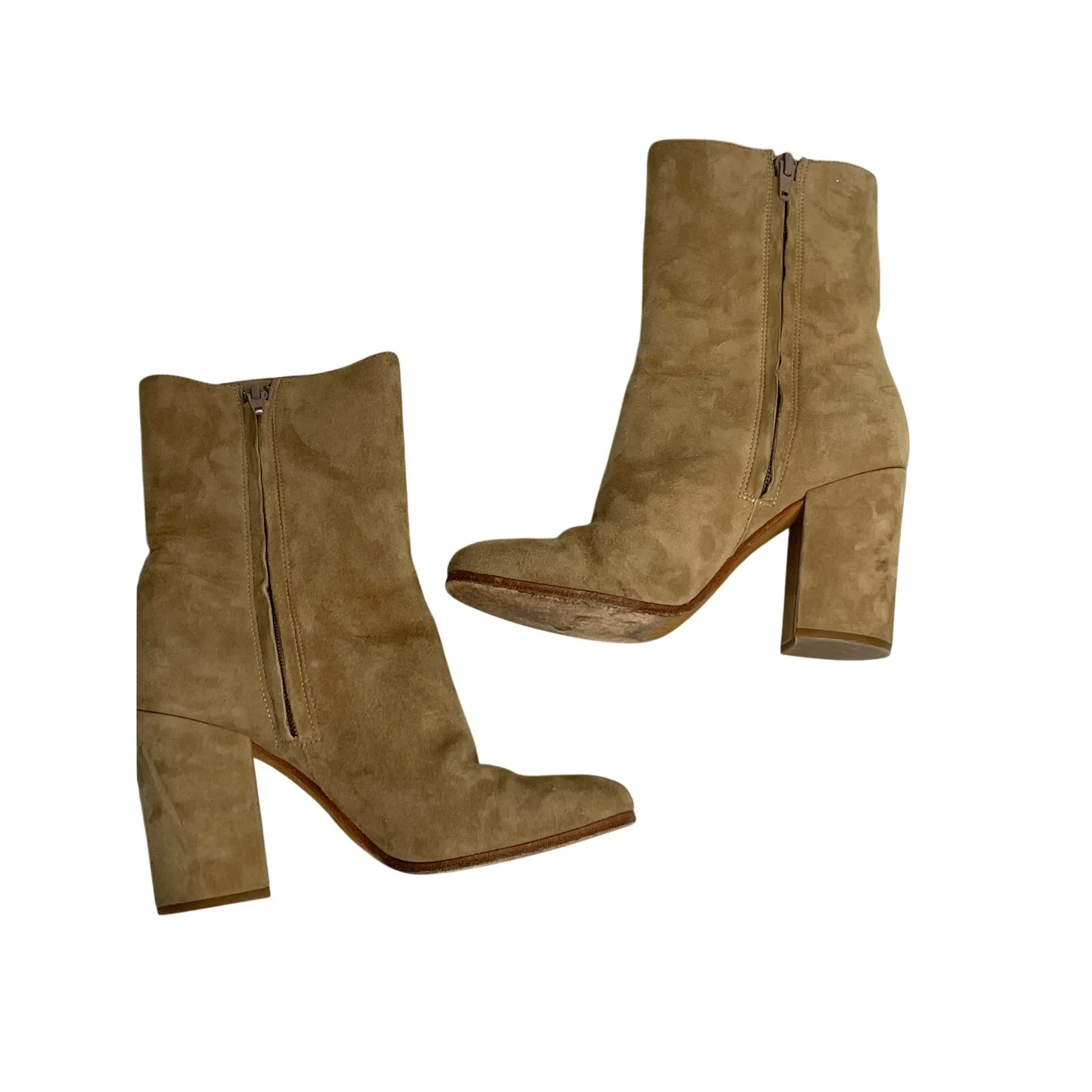 Polo Ralph Lauren Rare Suede Button Ankle Boots Camel Tan 6B Heel Western Luxe - Image 8